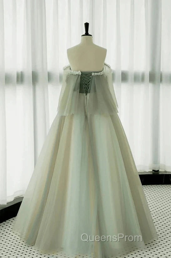 Light Green Off Shoulder Tulle Long Evening Prom Dress A-Line Green Party Dress Secondary image