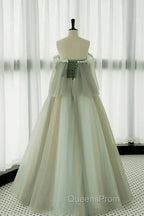 Light Green Off Shoulder Tulle Long Evening Prom Dress A-Line Green Party Dress