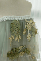 Light Green Off Shoulder Tulle Long Evening Prom Dress A-Line Green Party Dress