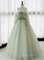Light Green Off Shoulder Tulle Long Evening Prom Dress A-Line Green Party Dress