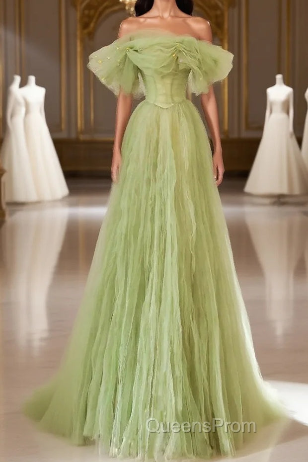 Light Green Evening Prom Dress A Line Off the Shoulder Long Party Evening Dress Main image