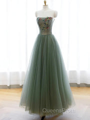 Light Green Sweetheart A-Line Evening Prom Dress, Green Long Party Dress With Lace Applique