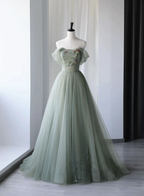 Light Green Sweetheart Beaded And Flowers Party Dress, Tulle Green Classy Dress