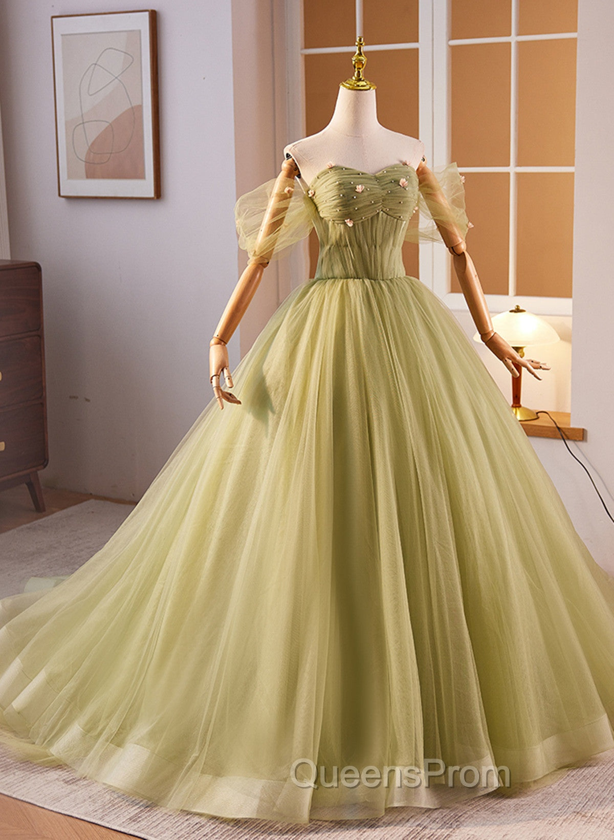 Light Green Sweetheart Tulle Long Formal Dress, Light Green Evening Prom Dress Party Dress Secondary image