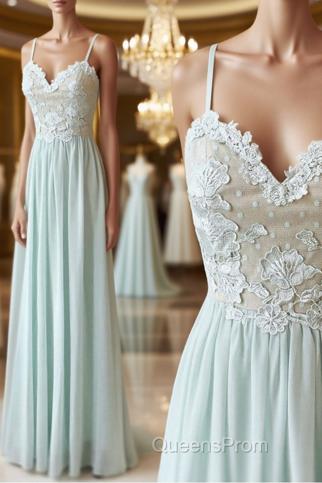 Light green tulle lace long Evening Prom Dress, green evening Dress Main image