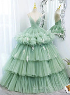 Light Green Tulle Layers Low Back Evening Prom Dress Sweet 16 Dress Quinceanera Dress