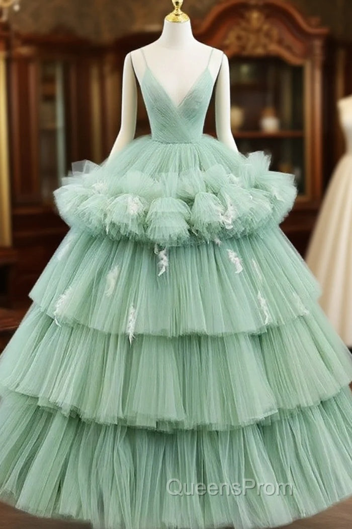 Light Green Tulle Layers Low Back Evening Prom Dress Sweet 16 Dress Quinceanera Dress Main image