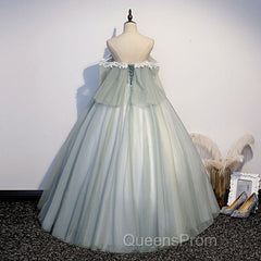 Light Green Tulle Long Party Dress Sweet 16 Dress, Off Shoulder Evening Prom Dress