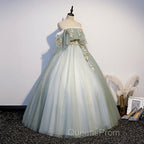 Light Green Tulle Long Party Dress Sweet 16 Dress, Off Shoulder Evening Prom Dress