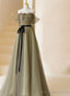 Light Green Tulle Off Shoulder with Flowers A-line Prom Dress Green Evening Gowns prom dresses shops