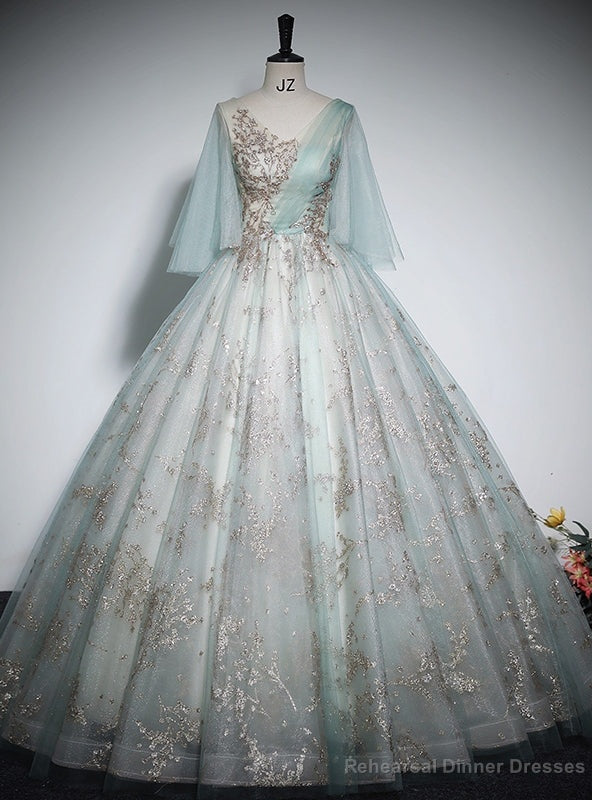 Light Green Tulle Sequins V-neck Quinceanera Dress Main image