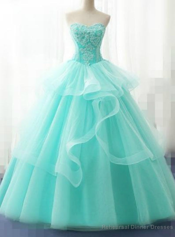 Light Green Tulle Strapless Layered Appliques Quinceanera Dress Main image