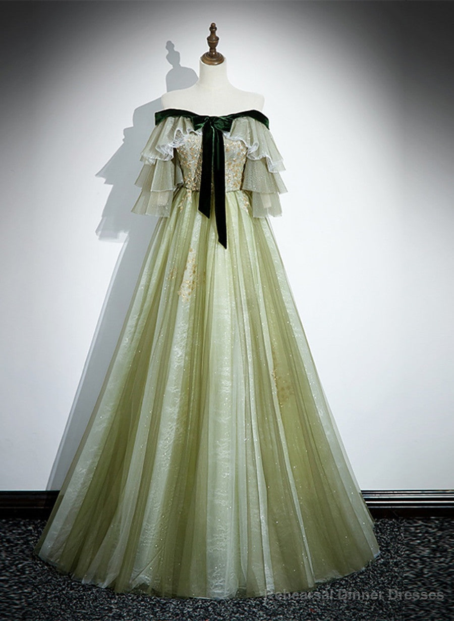 Light Green Tulle with Lace A-line Long Party Dress, Light Green Evening Dress Prom Dress Secondary image