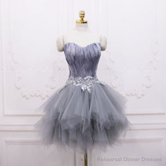 Light Grey Feather and Tulle Short Party Dress, Lovely Homecoming Dress