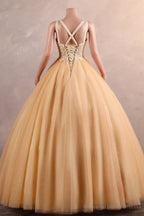 Light Orange Quinceanera Dresses Beaded Appliques A-line Tulle Long Ball Gowns Prom Dresses