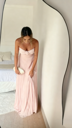 Light Pink Strapless Chiffon Long Classy Prom Dress Classy Evening Party Dress