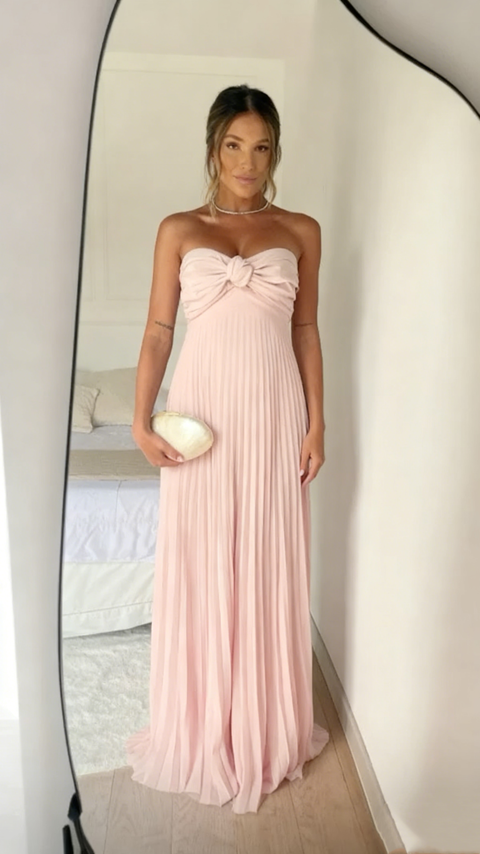 Light Pink Strapless Chiffon Long Classy Prom Dress Classy Evening Party Dress