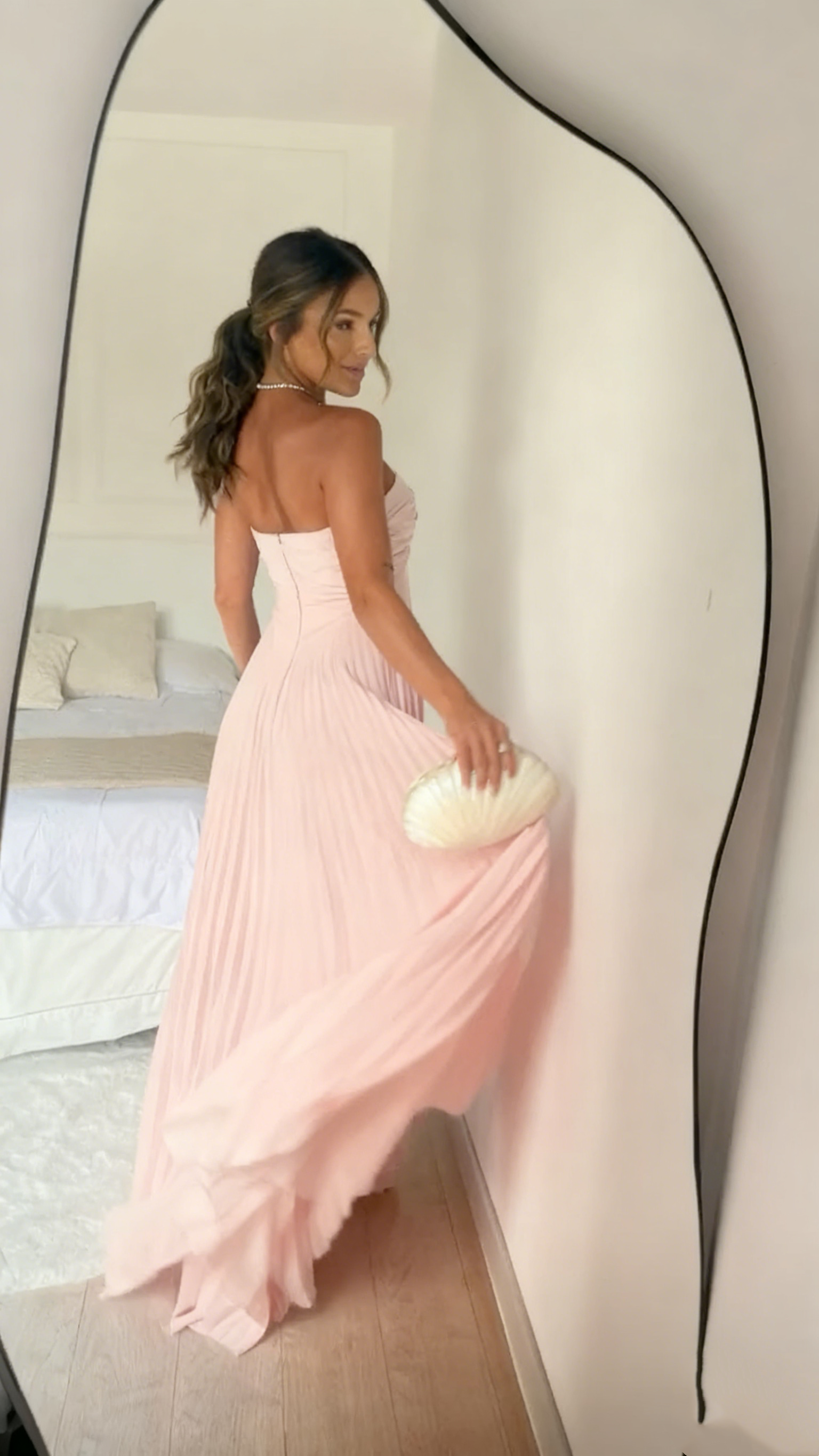 Light Pink Strapless Chiffon Long Classy Prom Dress Classy Evening Party Dress