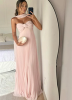 Light Pink Strapless Chiffon Long Classy Prom Dress Classy Evening Party Dress