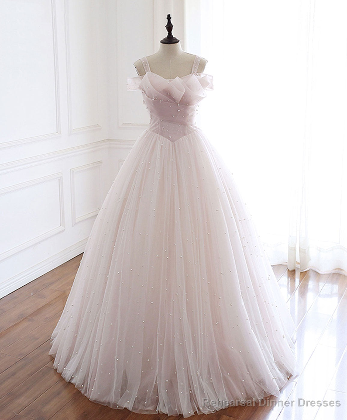 Light Pink Tulle Long Prom Dress Pink Tulle Formal Graduation Dresses Main image