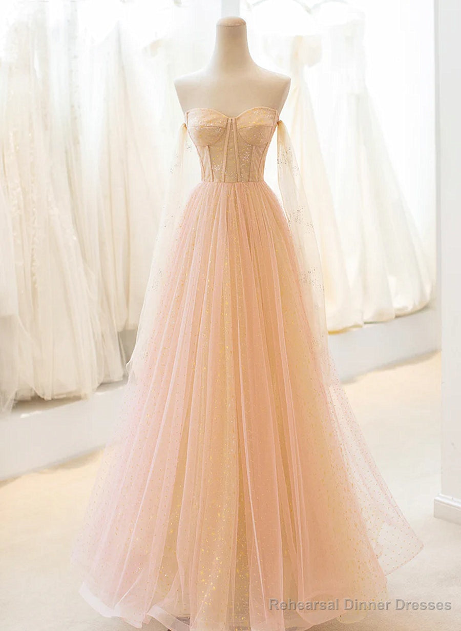Light Pink Tulle Sweetheart Long Prom Dress, Pink Tulle Formal Dress Main image
