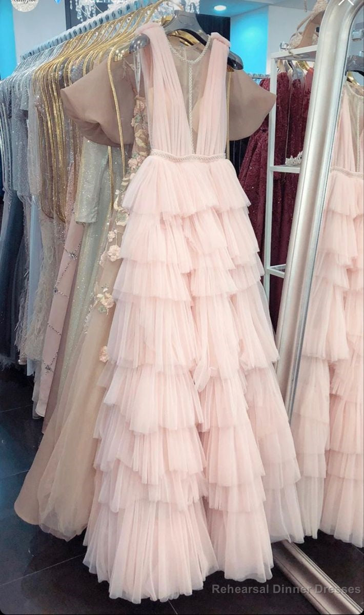 Light Pink V-Neck Ruffles Prom Dress Main image
