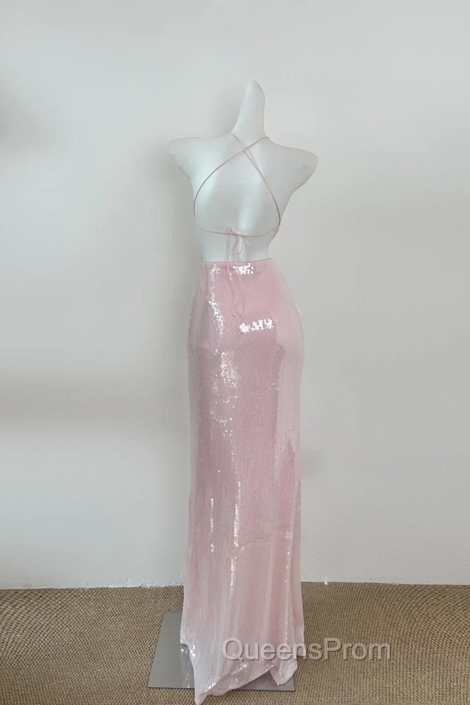 Light Pink V Neck Sheath Sequined Evening Prom Dress Birthday Dress Secondary image