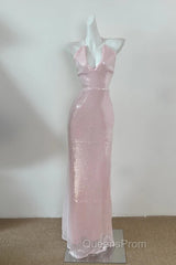 Light Pink V Neck Sheath Sequined Evening Prom Dress Birthday Dress