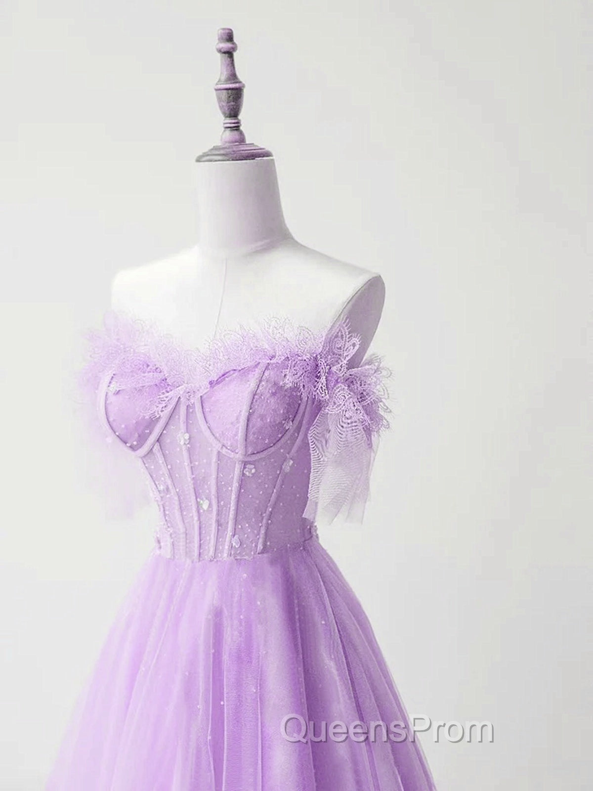 Light Purple A-Line Sweetheart Tulle Formal Dress, Light Purple Long Evening Prom Dress Secondary image