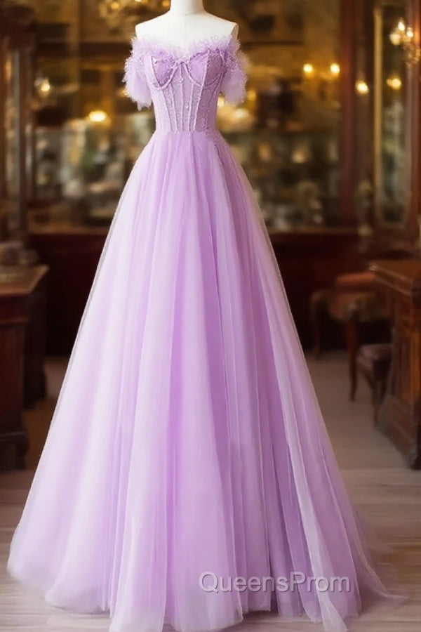 Light Purple A-Line Sweetheart Tulle Formal Dress, Light Purple Long Evening Prom Dress Main image