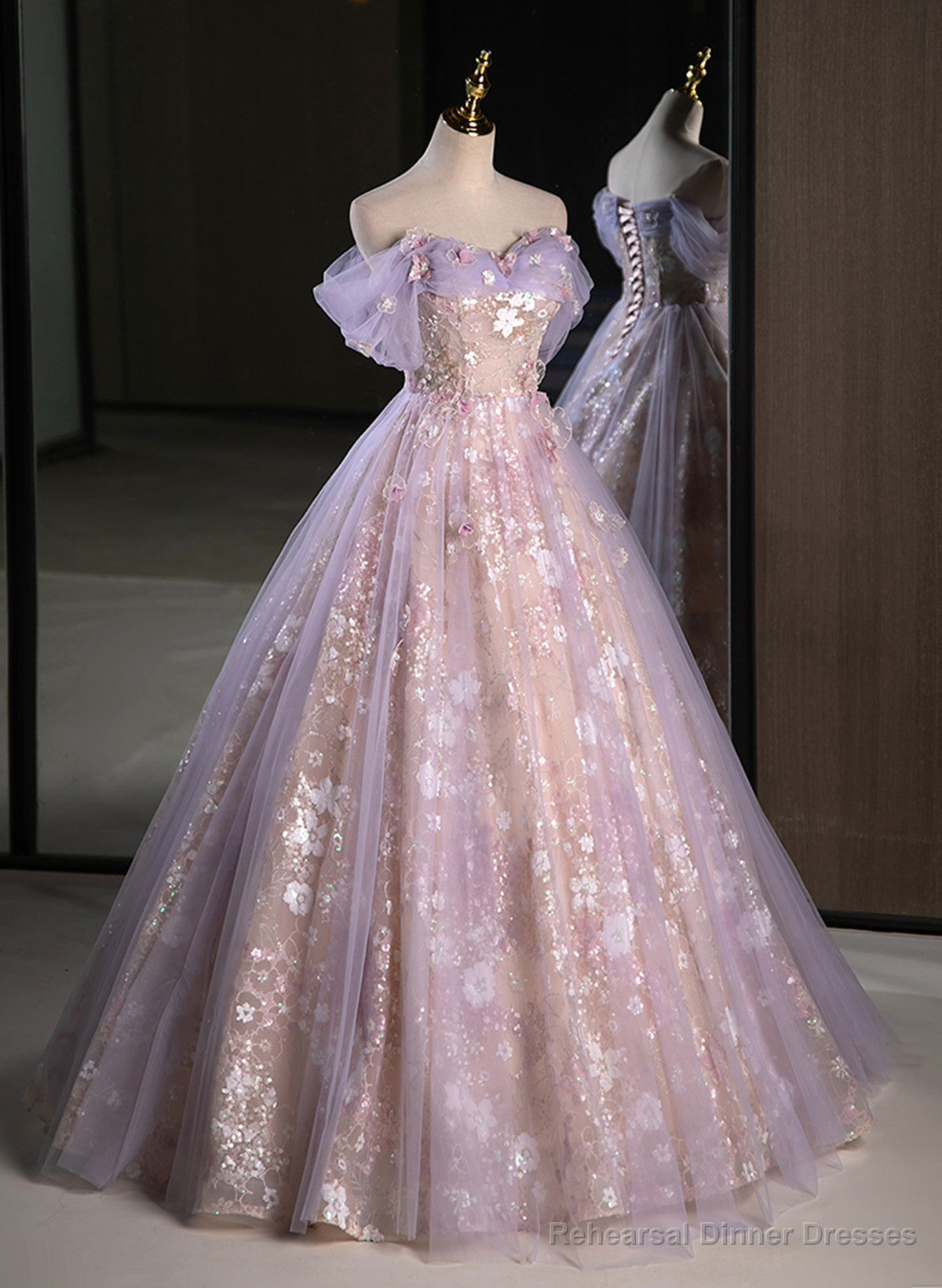 Light Purple A-line Tulle with Floral Long Prom Dress, Light Purple Evening Dress Party Dress Secondary image