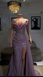 Light Purple High Split Classy Evening Dress, Sweetheart Mermaid Classy Prom Dress, Elegant Dress For Wedding