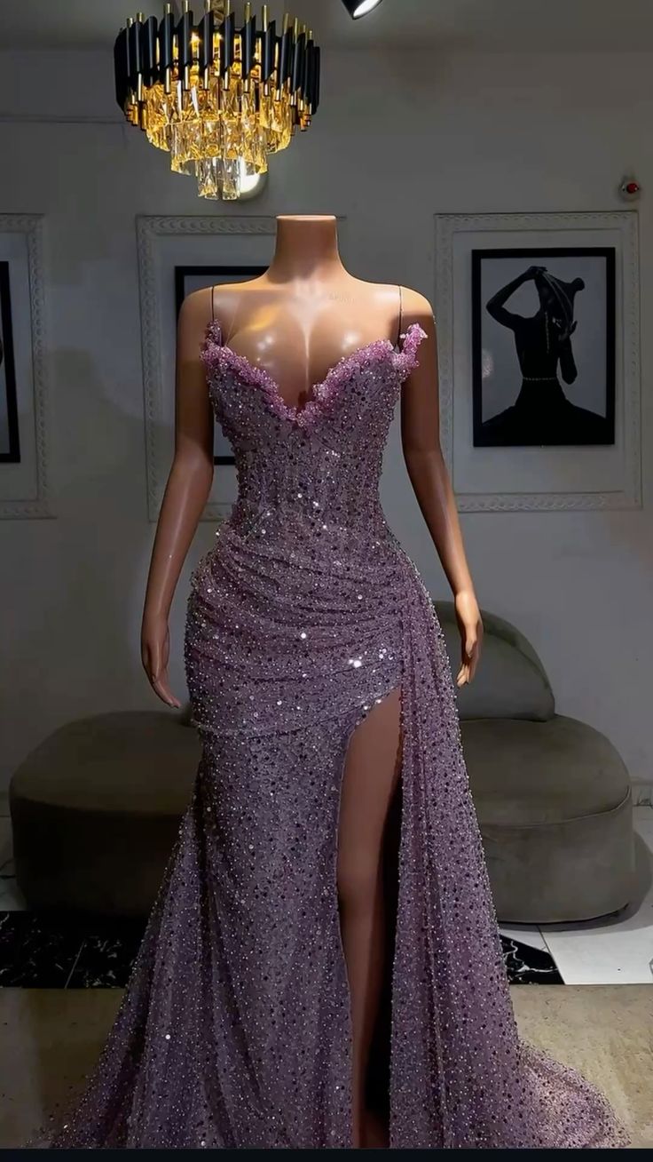 Light Purple High Split Classy Evening Dress, Sweetheart Mermaid Classy Prom Dress, Elegant Dress For Wedding