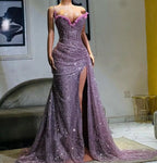 Light Purple High Split Classy Evening Dress, Sweetheart Mermaid Classy Prom Dress, Elegant Dress For Wedding