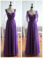 Light Purple Cap Sleeves/Long Sleeves Backless Chiffon Prom Dress, Purple Bridesmaid Dress