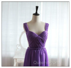 Light Purple Cap Sleeves/Long Sleeves Backless Chiffon Evening Prom Dress, Purple Bridesmaid Dress