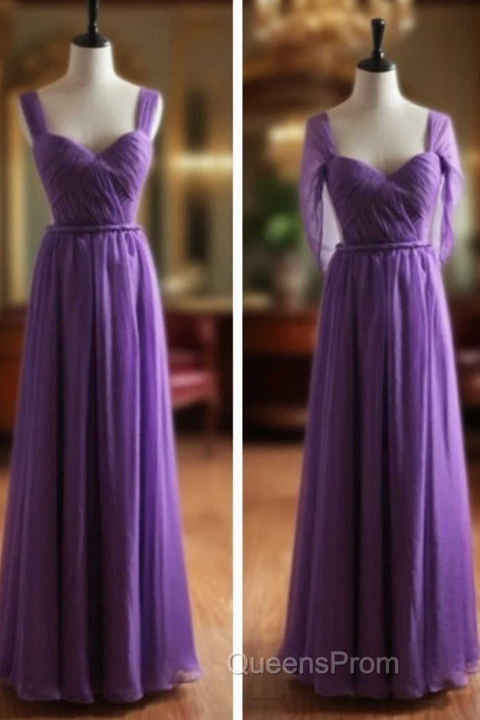 Light Purple Cap Sleeves/Long Sleeves Backless Chiffon Evening Prom Dress, Purple Bridesmaid Dress Main image