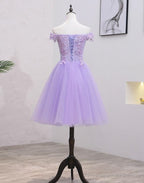 Light Purple Lace And Tulle Off The Shoulder Homecoming Dress