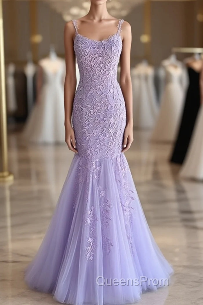 Light Purple Lace Mermaid Evening Prom Dress, Purple Lace Mermaid Formal Evening Dress Main image
