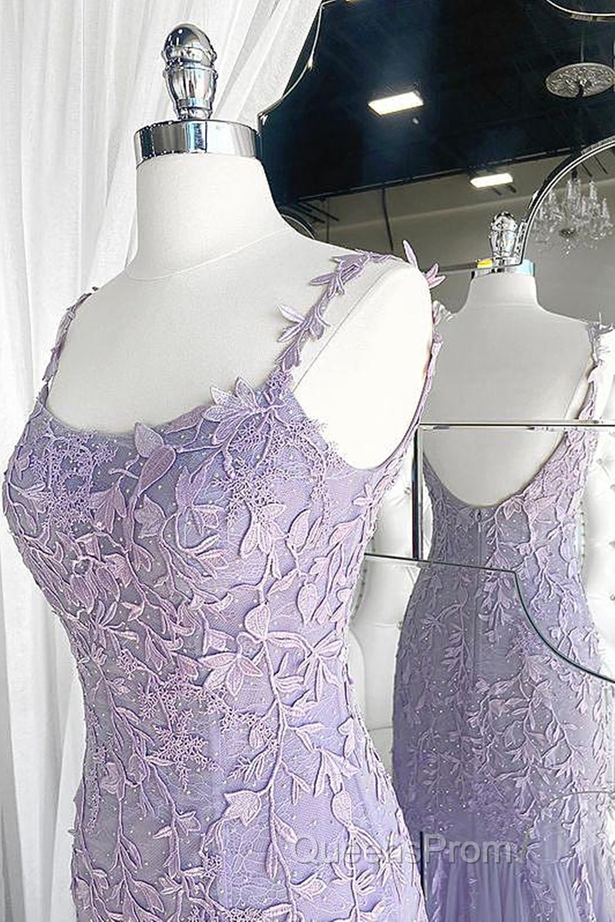 Light Purple Lace Mermaid Evening Prom Dress, Purple Lace Mermaid Formal Evening Dress Secondary image
