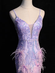 Light Purple Sequins Mermaid Long Party Dress, Light Purple Evening Dress Evening Prom Dress