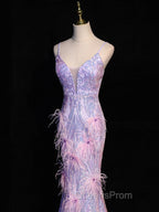 Light Purple Sequins Mermaid Long Party Dress, Light Purple Evening Dress Evening Prom Dress