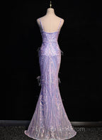Light Purple Sequins Mermaid Long Party Dress, Light Purple Evening Dress Evening Prom Dress
