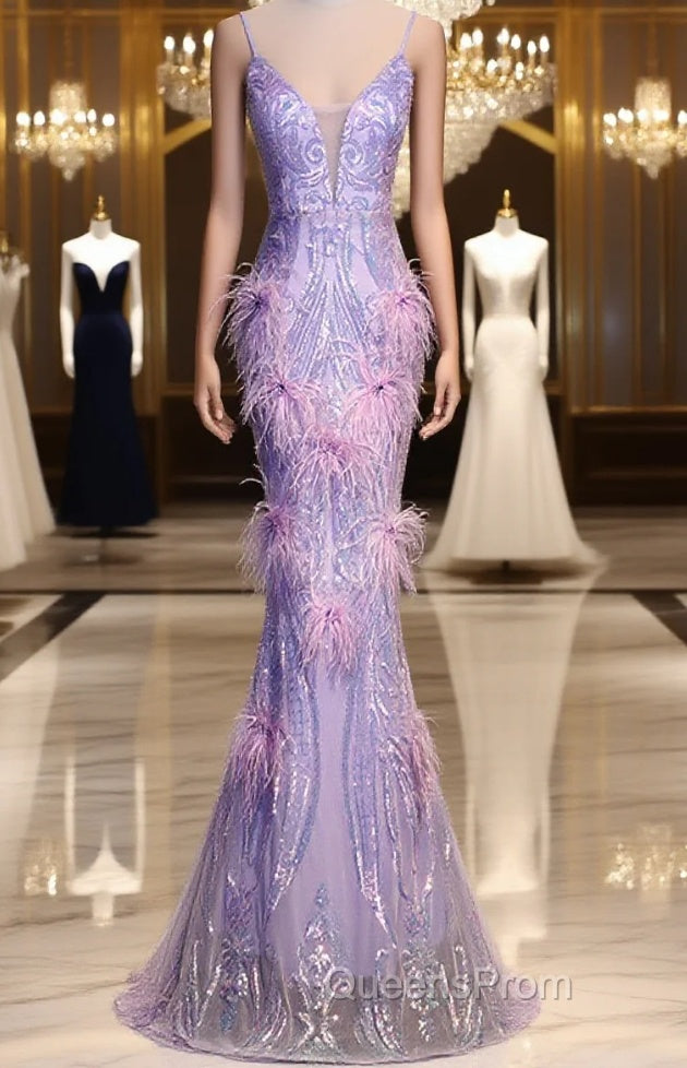 Light Purple Sequins Mermaid Long Party Dress, Light Purple Evening Dress Evening Prom Dress Main image