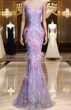 Light Purple Sequins Mermaid Long Party Dress, Light Purple Evening Dress Evening Prom Dress