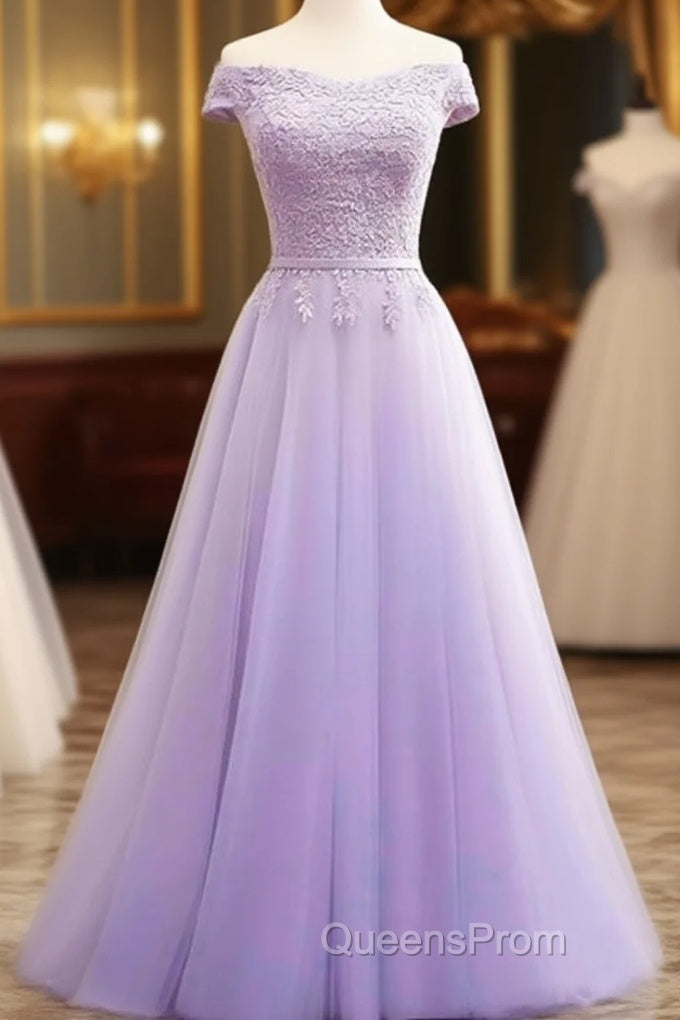 Light Purple Sweetheart Lace Applique Off Shoulder Evening Prom Dress Main image