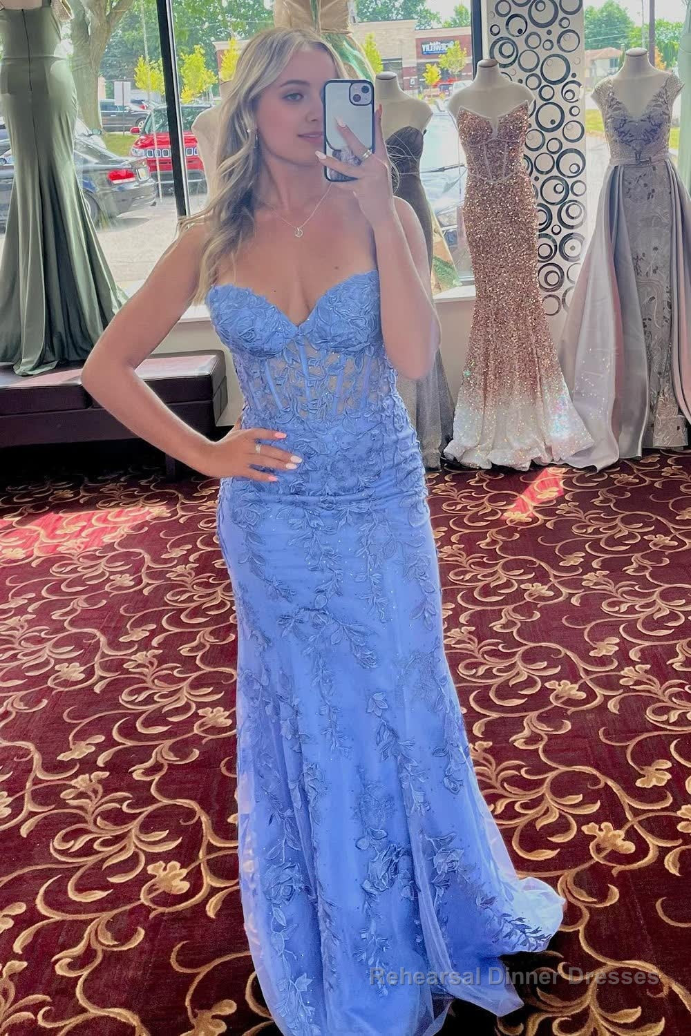 Light Purple Sweetheart Lace-Up Long Mermaid Prom Dress with Appliques Main image