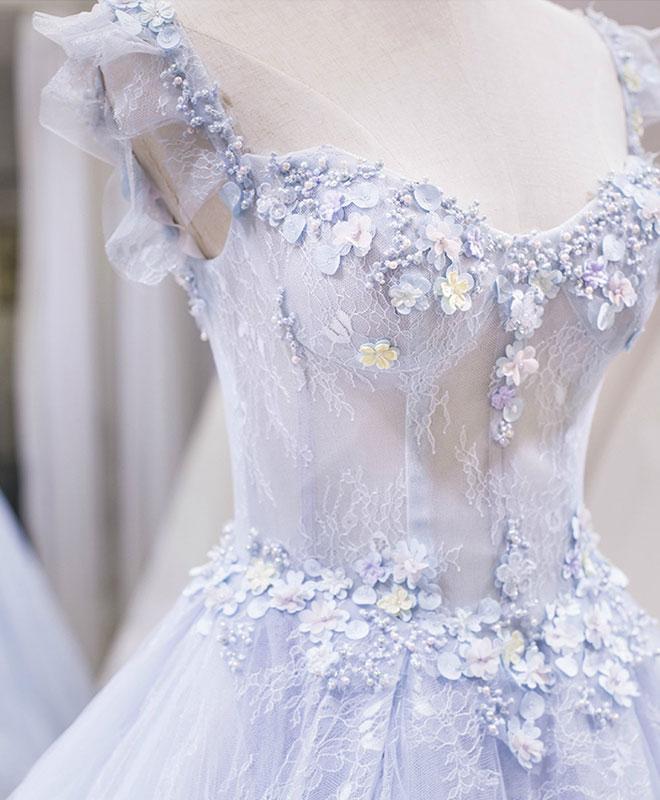 Light Blue Tulle Lace Long Classy Prom Dress, Blue Classy Evening Dress Secondary image