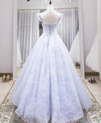 Light Blue Tulle Lace Long Classy Prom Dress, Blue Classy Evening Dress