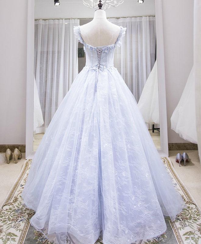 Light Blue Tulle Lace Long Classy Prom Dress, Blue Classy Evening Dress